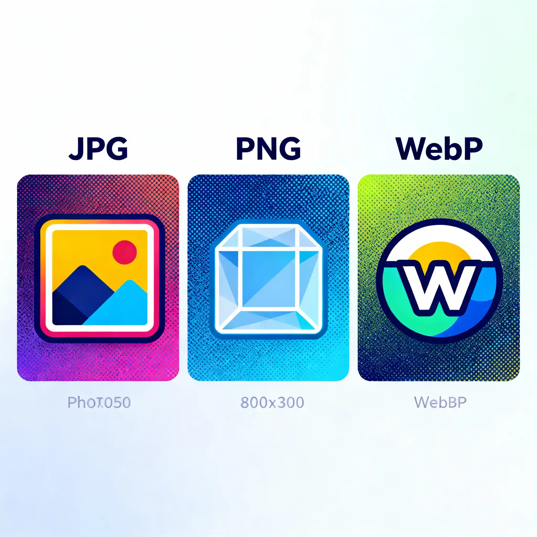 Comparison of image formats: JPG, PNG, WebP